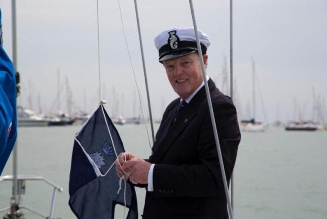 RORC Commodore, Michael Boyd on board Contessa 32, Olivia at the recent RYS Fleet Review bicentenary celebrations - 2015 Rolex Fastnet Race © Olivia Chenevix-Trench